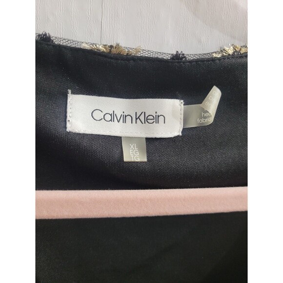 Calvin Klein Size XL Embroidered Sembro Gold Applique Top Blouse Black - Picture 2 of 10